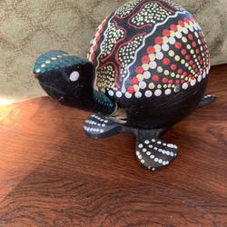 Wood Carved Hand Painted Bobble Head Turtle
