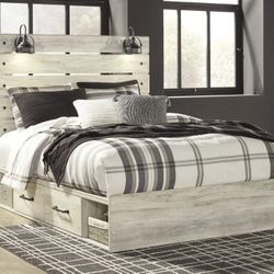[SPECIAL] Cambeck Whitewash Queen Side Storage Platform Bed

