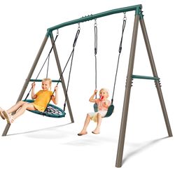 Hapfan 7.5ft Tall Swing Sets for Backyard, 500lbs Heavy Duty Swing Set for Kids and Adults with Spider Swing and Belt Swing, Outdoor Playground Sets f