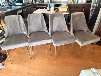 Set of 4 Gray Velvet Dining Chairs