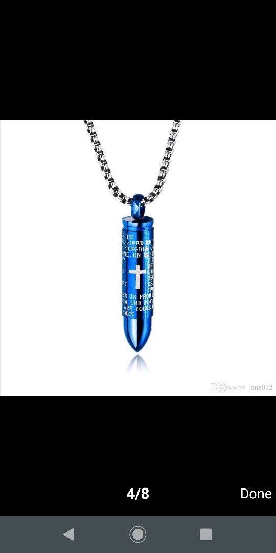 Blue Stainless Steel Lord's Prayer Bullet Pendant