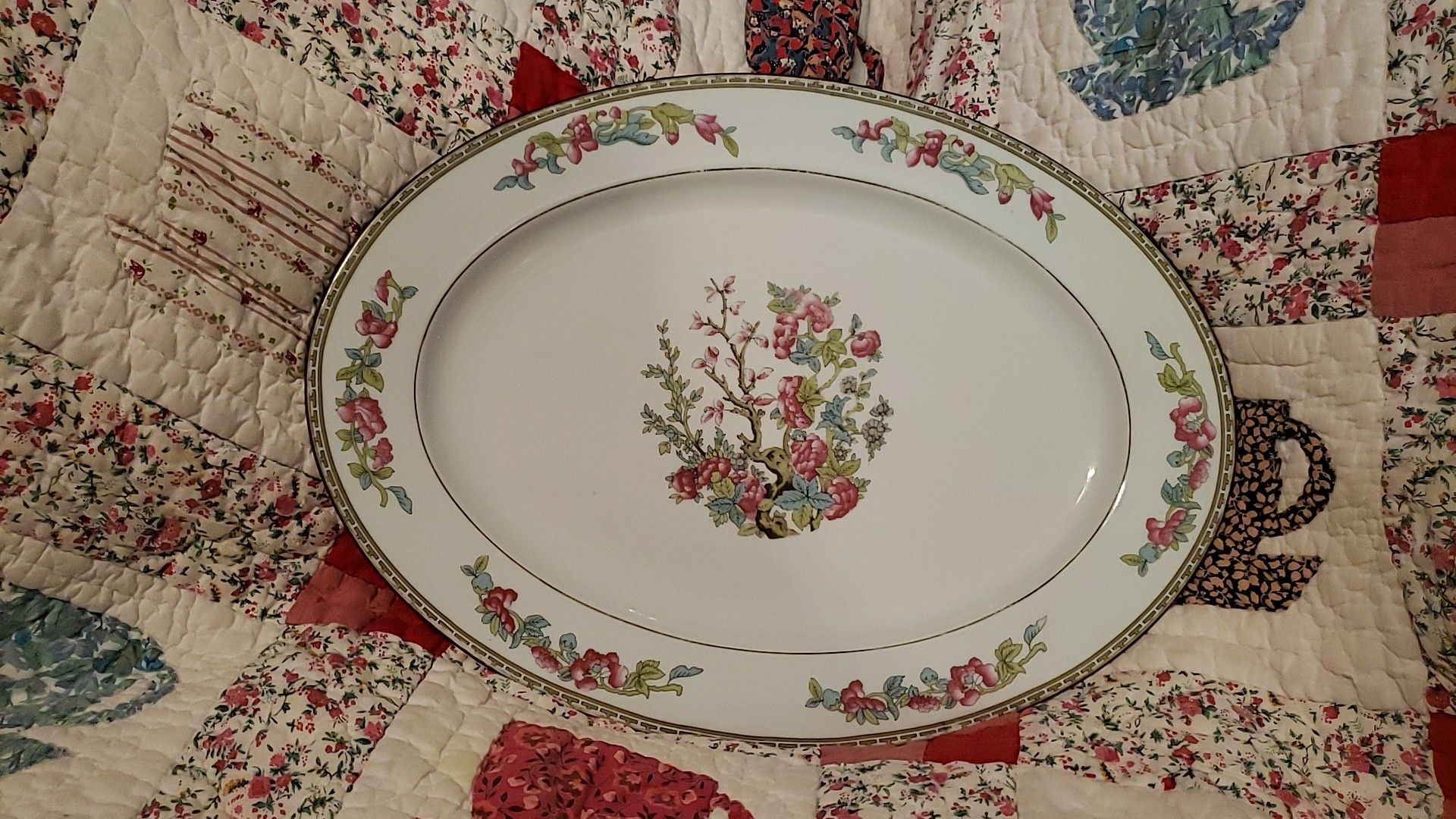 ANTIQUE ALTROHLAU CMR CZECHOSLOVAKIAN BOHEMIA CHINA FLORAL PATTERN 1918-39 FLORAL PLATTER 17"