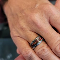 Tungsten Ring With Crushed Pink Opal Size 8