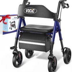 VOCIC Walkers for Seniors, Z21 Rollator Walker with Seat Supports 350lb, 8" Big Wheels for All Terrain, Ergonomic Arc Seat & 6" Ultra Backrest Foldabl