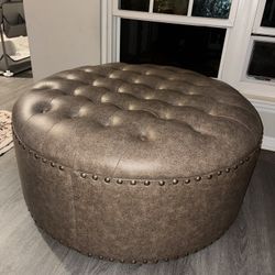 Round Ottoman Synthetic Leather