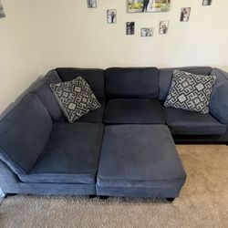 Dark Blue Sectional Sofa w Ottoman