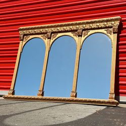 Mirror Wall Hanging Gold Gilt Vintage - Italian Neoclassical Style - 3 Triple Arch Panel Mantle