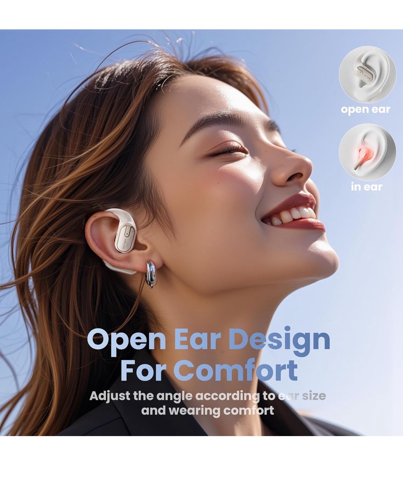 Open Ear Headphones Earbuds wireless - 5.4 Bluetooth Ear Buds with LED Digital Display IPX7 Waterproof, Wireless Headphones Touch Control Air Conducti