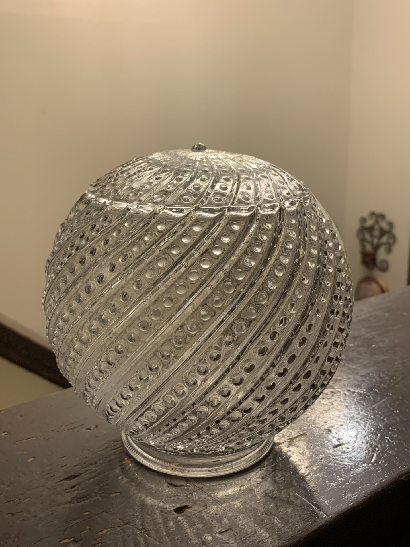 Vintage 1940’s Glass Shade Ceiling Globe Round Ball Spiral Swirl Hobnail