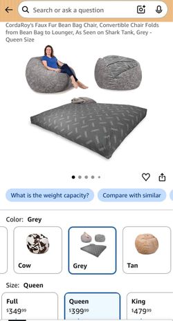 CordaRoy Queen Size Faux Fur Bean Bag Chair