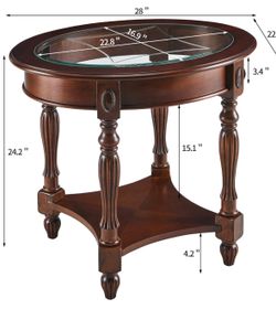 Cherry walnut Oval Round Glass End Table