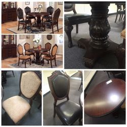 Brand new 5 Pieces Traditional Style Round Dining Table in leather or fabric cushion chair