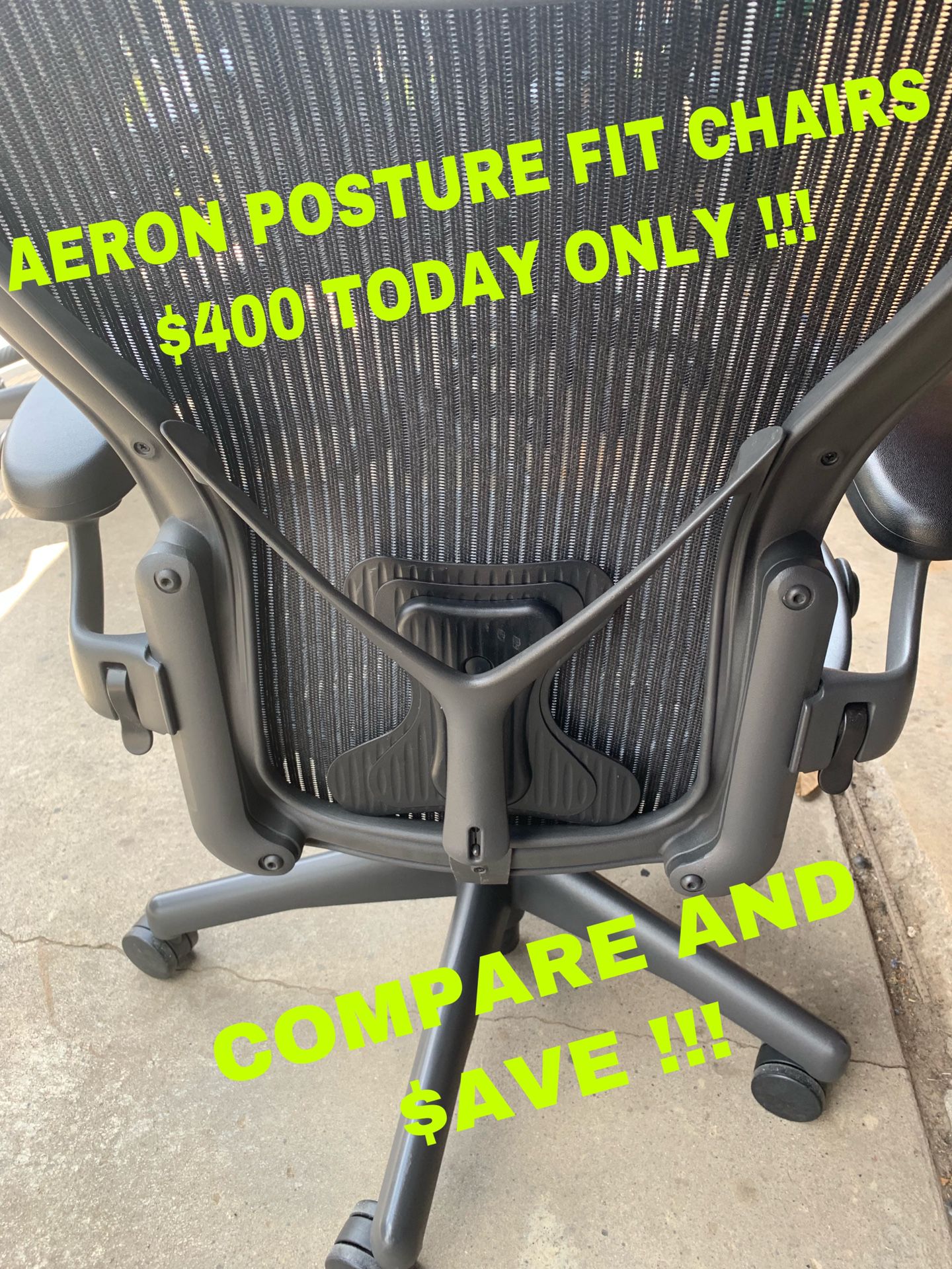 HERMAN MILLER AERON OFFICE CHAIRS , SIZE B W POSTURE FIT , $400 TODAY ONLY , FREE LOCAL DELIVERY