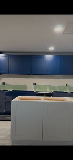 Blue Shaker kitchen vanity cabinets
