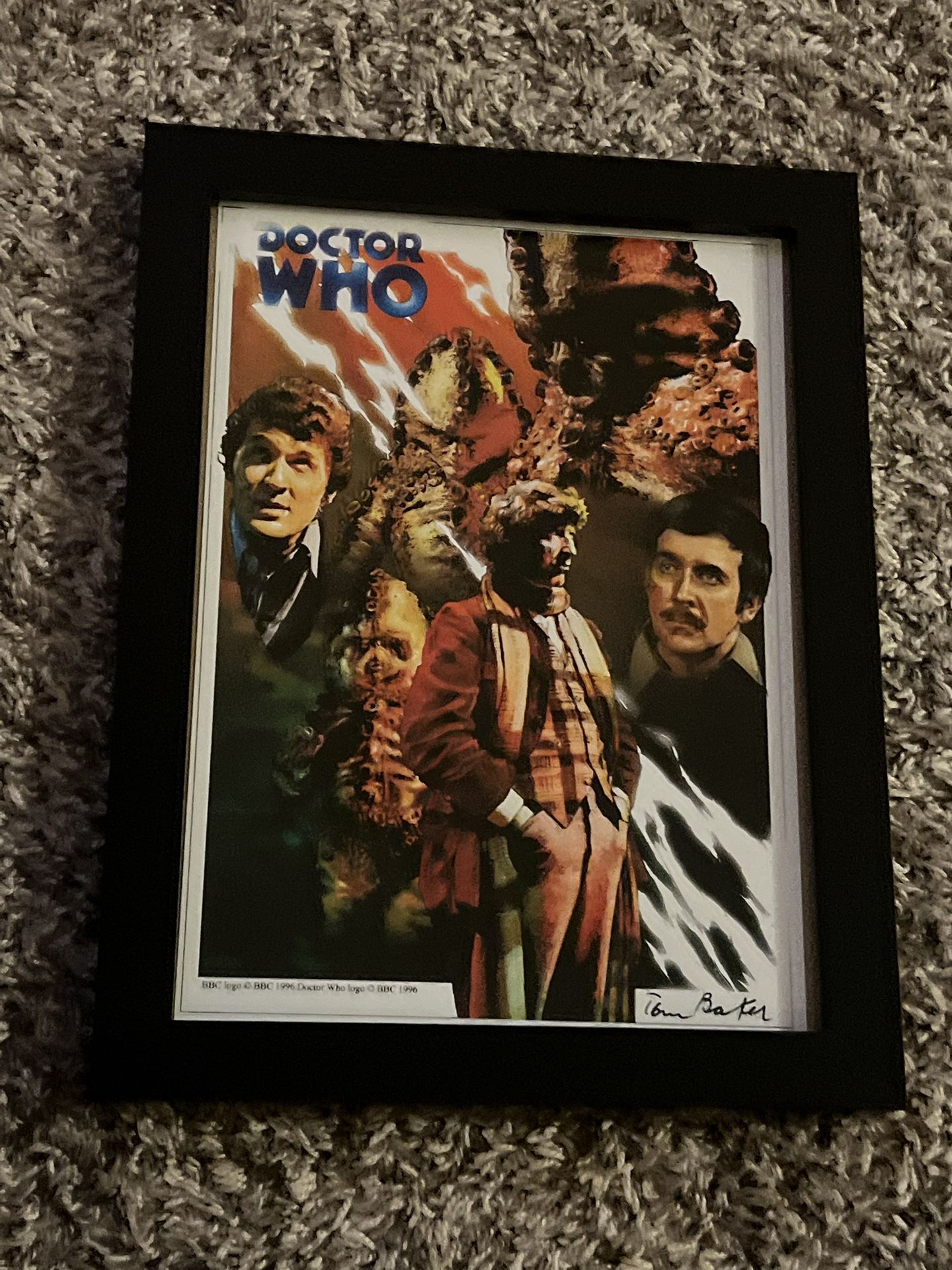 FRAMED Tom Baker Autographed 1996 Doctor Who BBC Logo Print (12x8)