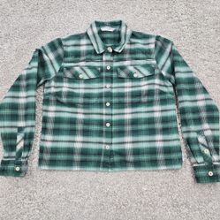 Stio Shirt Women Small Green Bevel Flannel Long Sleeve Crop Midweight Shacket
