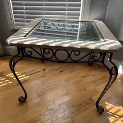 SIDE/END TABLE Glass Top With Rod Iron Legs 27x27 21” Height $25