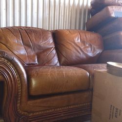 Two Sets Of Leather Couches One Black And One Brown And Great Shape Text Mike (contact info removed)