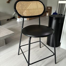 Set of 2 Modern Rattan Bar Stools – Black Metal & Woven Back