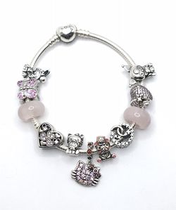 Authentic Pandora Bracelet Heart Clasp Silver HELLO KITTY Pink