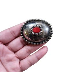 Vintage Two's Company Silver Plated Red Coral Concho Pendant