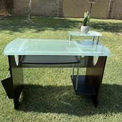 Espresso Frosted Glass Tempered Glass Home Office Desk