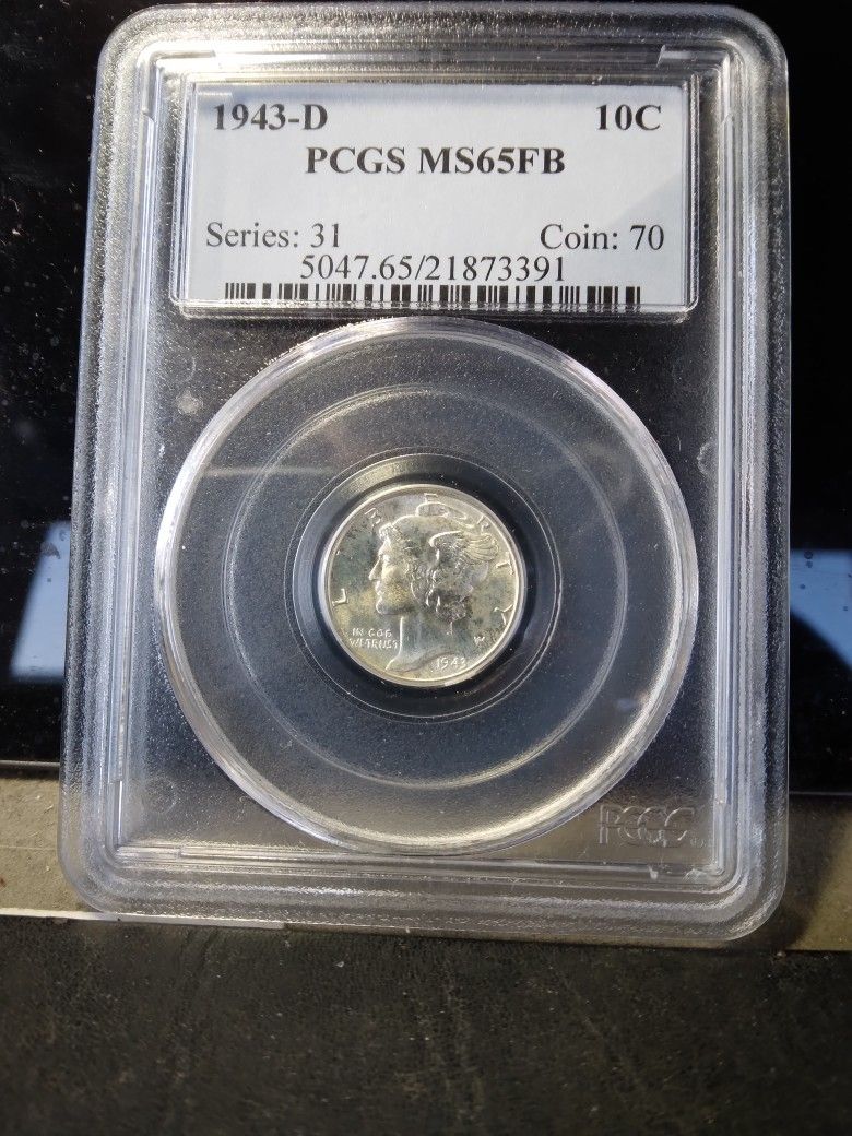 1943 D MS65FB MERCURY DIME PCGS