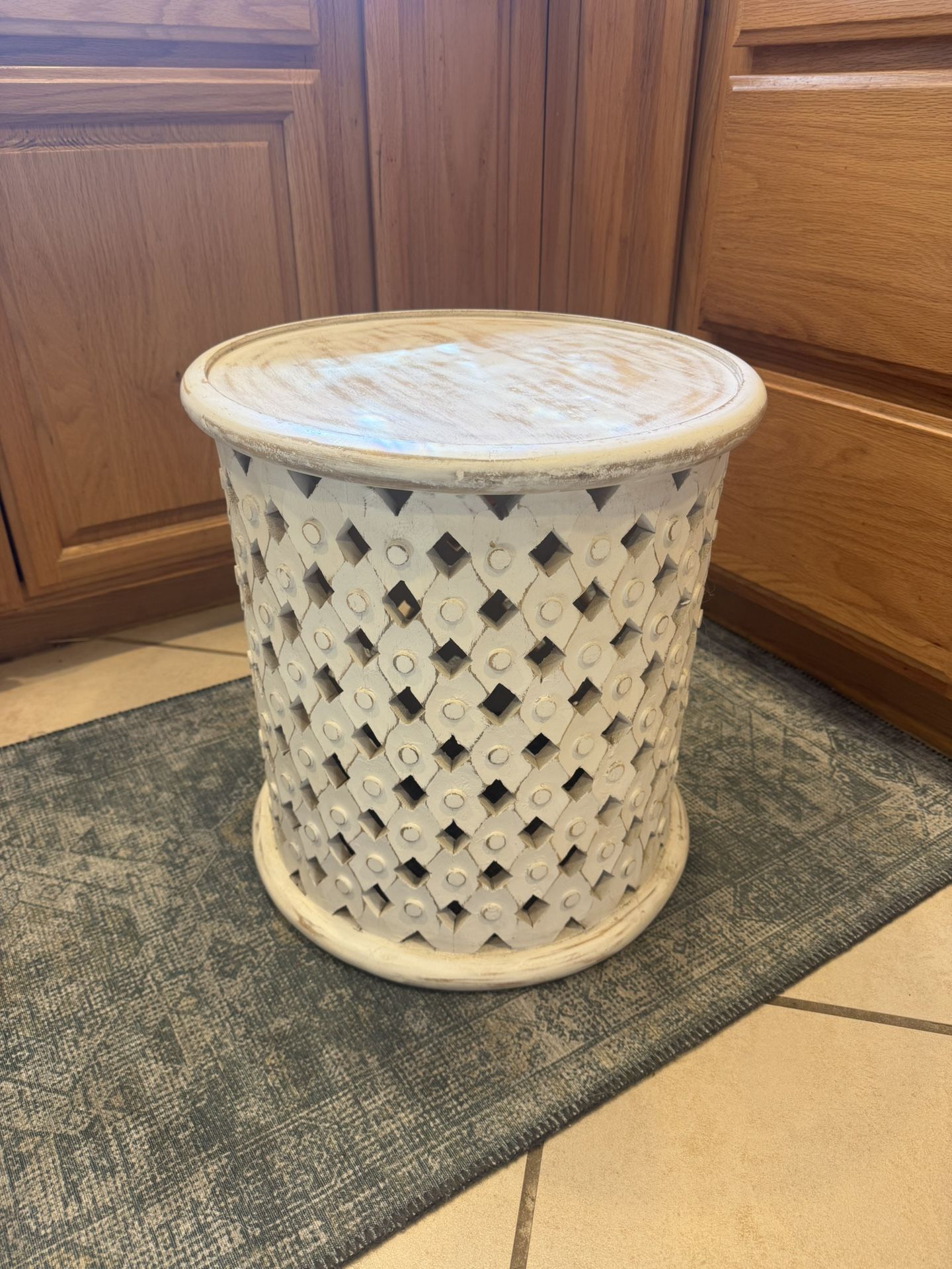 White Carved Wood Side Table