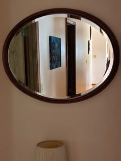 Oval Wall Mirror with Wood Frame