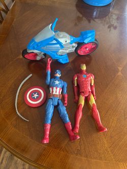 Marvel Avengers Iron Man Action Figure and Marvel Avengers Titan Series Capitan America Action Figure and Cycle Vehicle