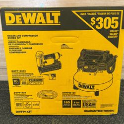 DEWALT DWFP1KIT 6 Gal. 18-Gauge Brad Nailer and Heavy-Duty Pancake Electric Air Compressor Combo