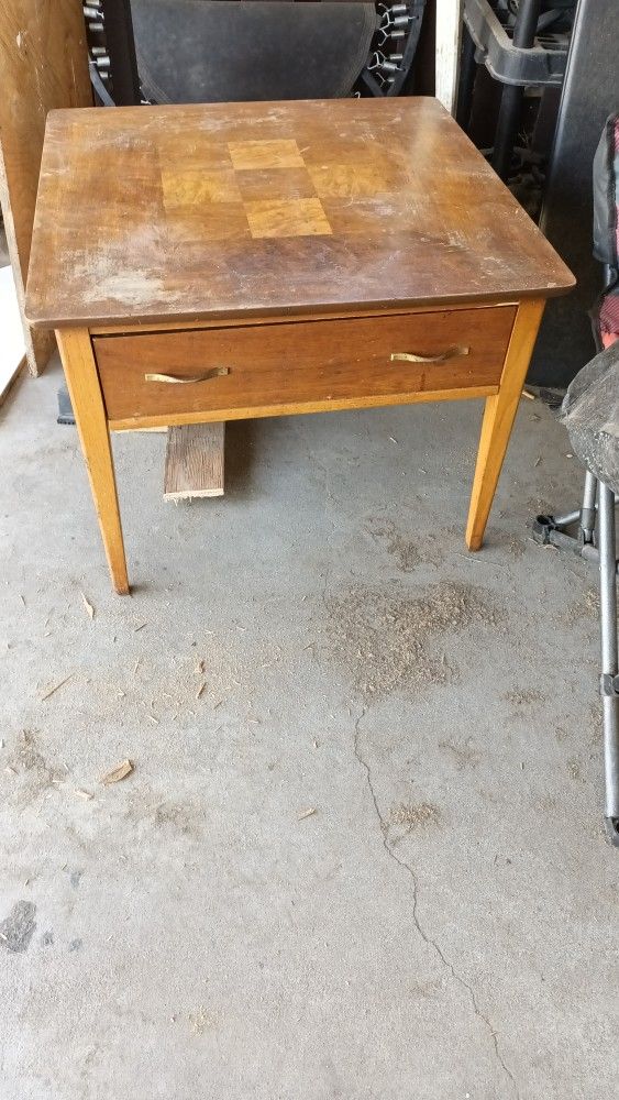 1957 Lane Square Burl Inlay End Table With Drawer
