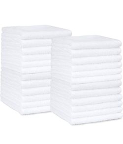 Amazon Basics Highly Absorbent, Fast Drying 100% Cotton Washcloths for Bathroom, Machine Washable, Soft, 12 x 12 in, White, 60-Pack