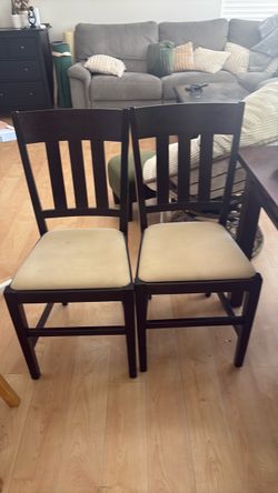 Set of 6 Dark Wood Dining Chairs from crate and barrel