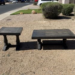 Rustic Living Room Wood Pedestal Coffee Table and End Stand Set