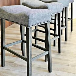 Bar Stools New in Original Packaging’s Set of 4 Accentuated With Brushed Pewter Nail Head Trim.