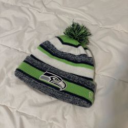 NFL Seattle Seahawks kids beanie in one size fits most. Warm grey fleece inside lining.