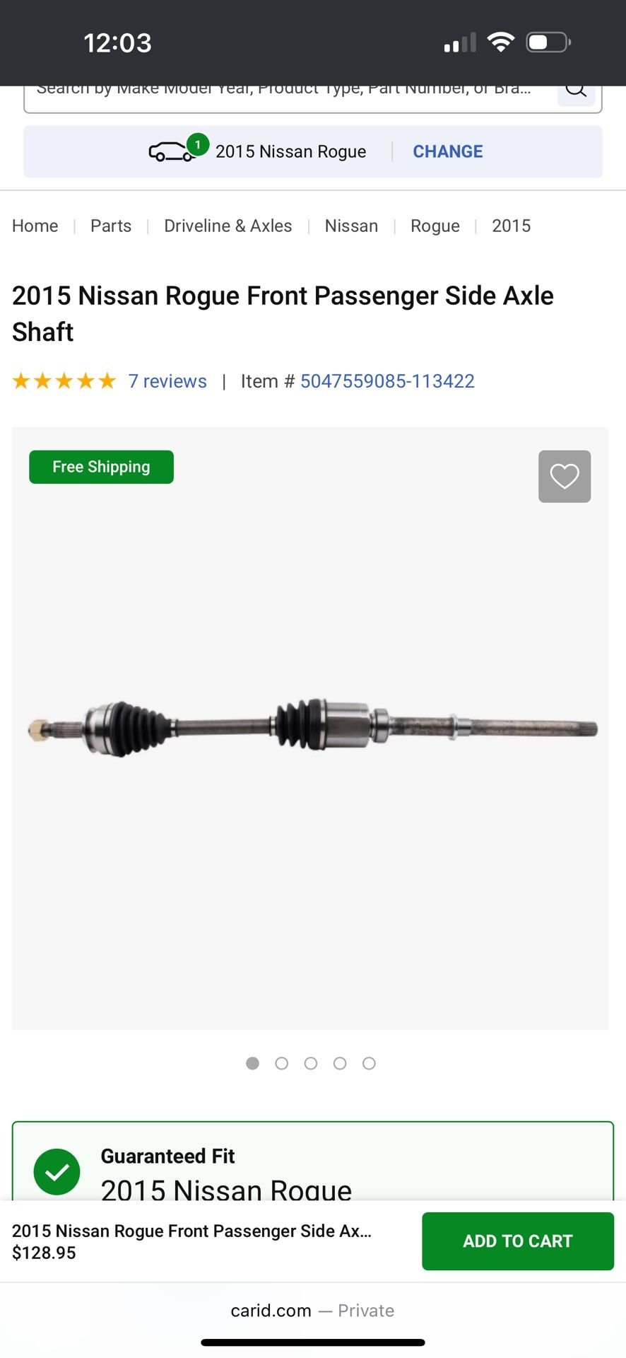 2014-2020 Nissan Rogue Front Passenger Side Axle Shaft