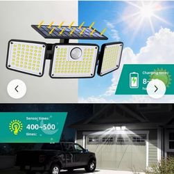 Nicely  Solar Lights Outdoor 300 LED 2900LM, IPX5 Motion Sensor Outdoor Lights, 3 Heads Solar Security Flood Lights 270 Wide Lighting Angle with 3 Mod