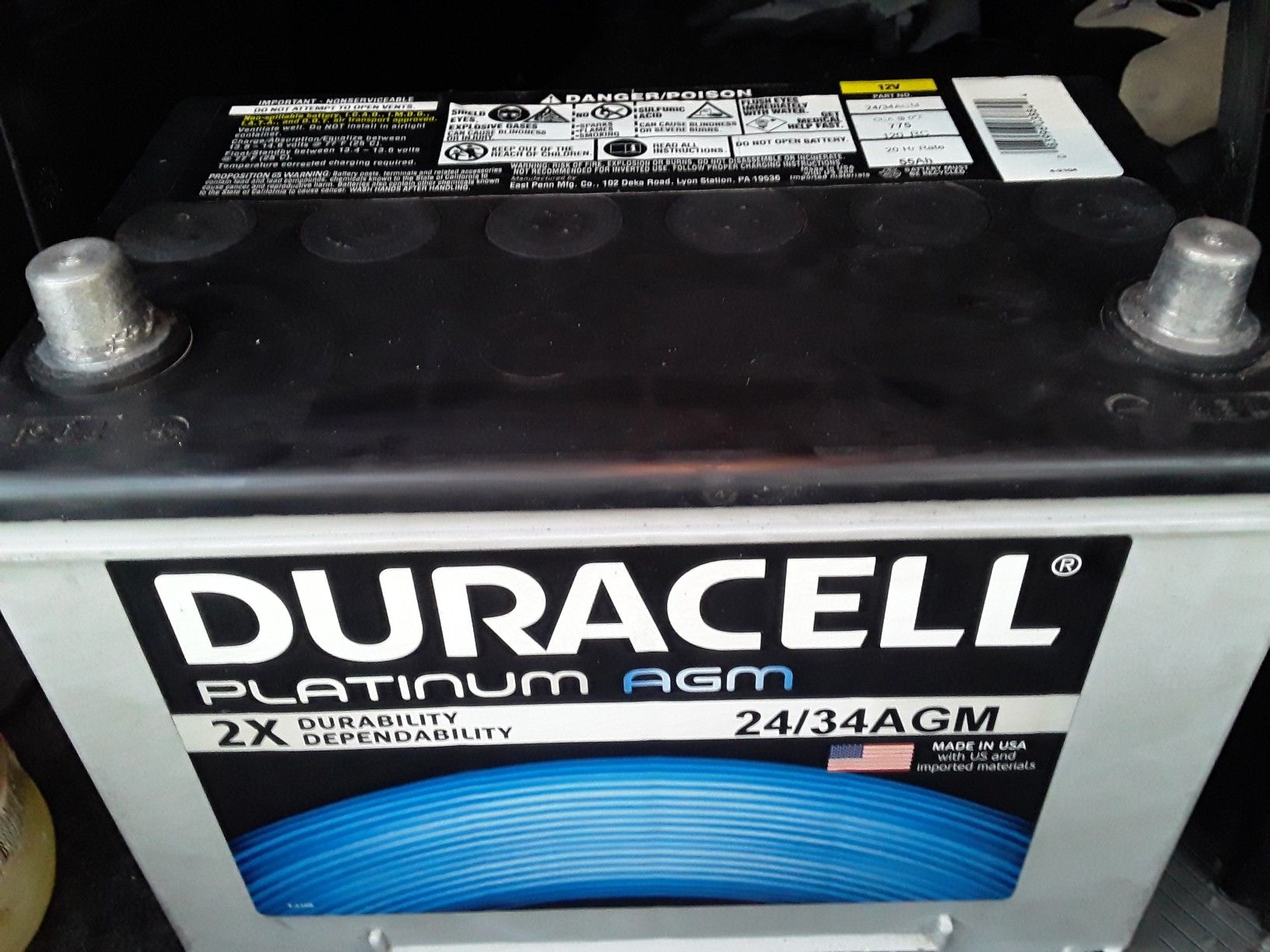 34 SIZE DURACELL AGM GEL BATTERY. VERY GOOD BATTERY WHIT WARRANTY