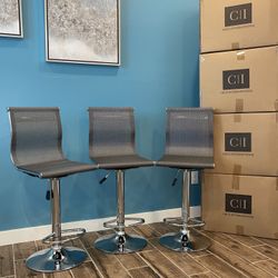 New 3 Gray Mesh Bar Stools 