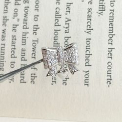 Bow Charm Bead with Dangle Heart & Diamond, Sparkling Design, Fits Pandora Bracelets