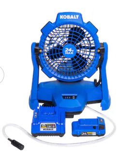 Kobalt 7-in High Velocity Indoor/Outdoor Misting Floor Fan, Battery Powered, in Blue-2PCS