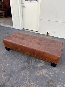 Vintage Crate and barrel rustic leather ottoman in saddle brown