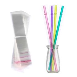 Self Sealing Cellophane Poly Bags for Drinking Straws 100 Pack, Clear NEW!!