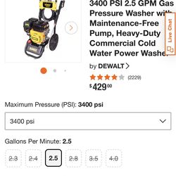 DeWalt 3400 psi pressure washer.