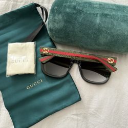 Gucci GG0034SN GG Green Red Glitter Stripe Black Cat Eye Sunglasses Authentic 