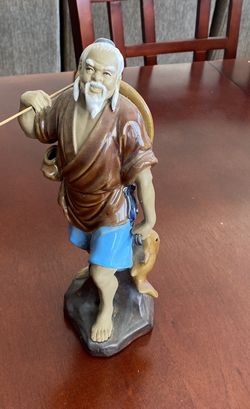 Traditional Chinese Shiwan Mudman Fisherman Porcelain Figurine