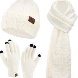 Beanie Hat Touchscreen Gloves Long Neck Scarf Set New