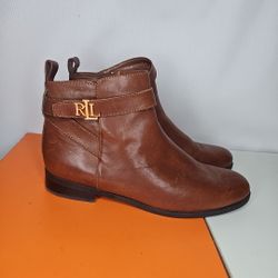 Ralph Flauren Brown Leather Women's Ankle Boots Size 10